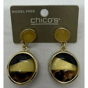 Chico’s Animal Print Drop Earrings Brand New With Tags Post Back Gold Tone
